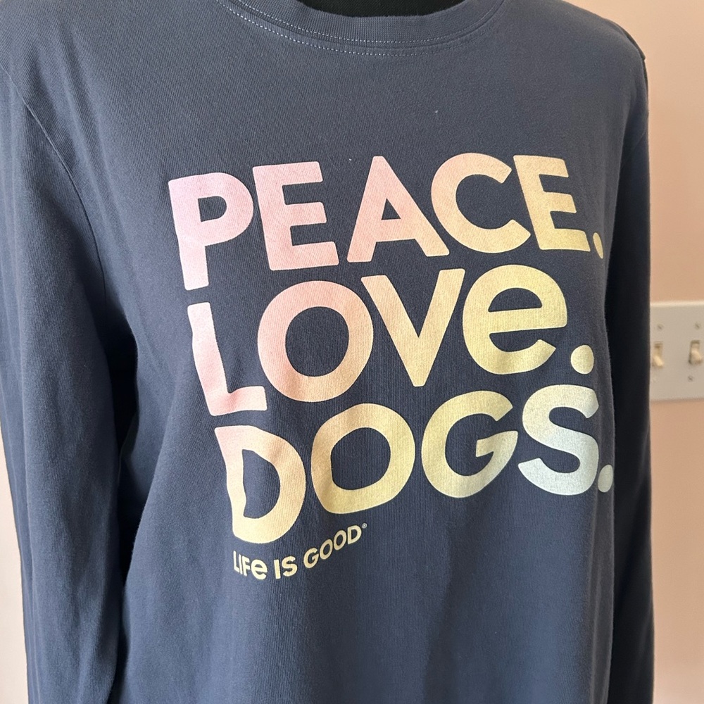 Life Is Good ‘PEACE. LOVE. DOGS.” long sleeve tee with rainbow graphic
